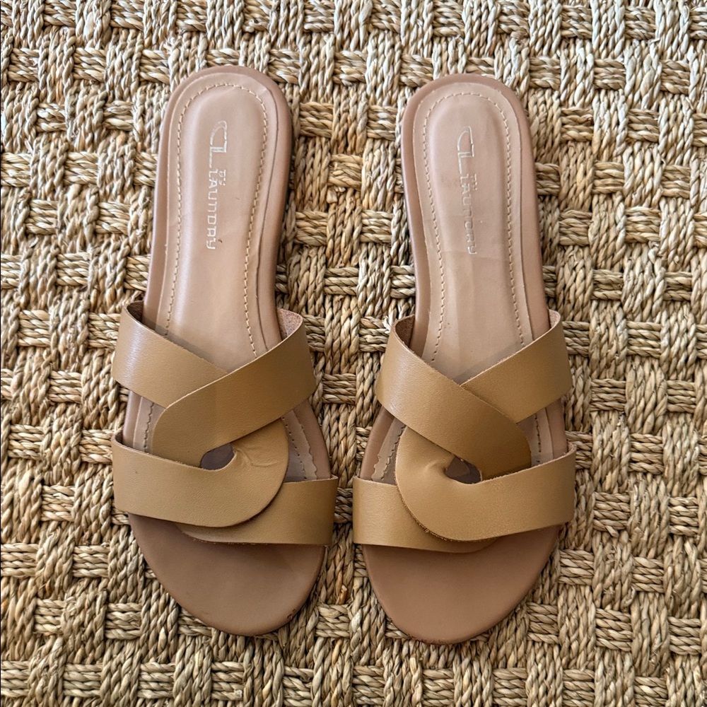 CL by Laundry  Tan Leather Crisscross Sandals